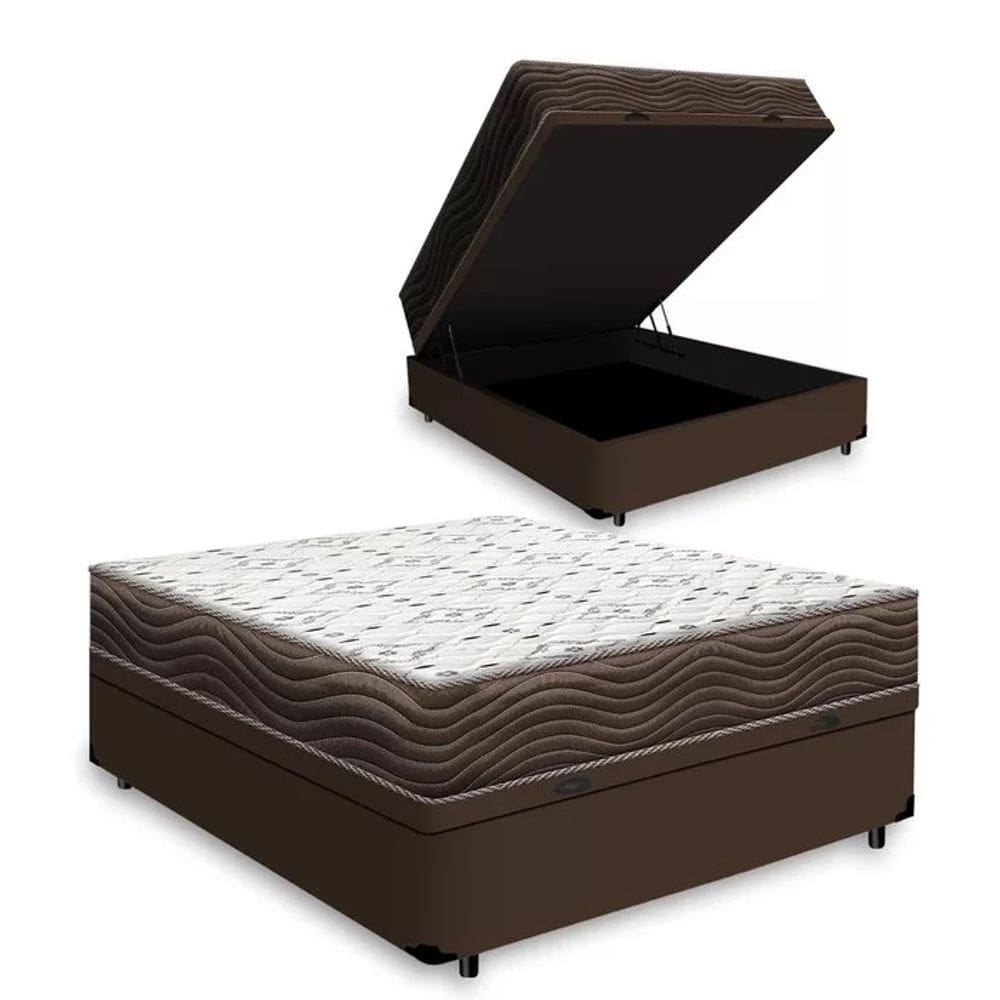 Cama Baú Casal Marrom Colchão ISO 150 D45 - Ortobom