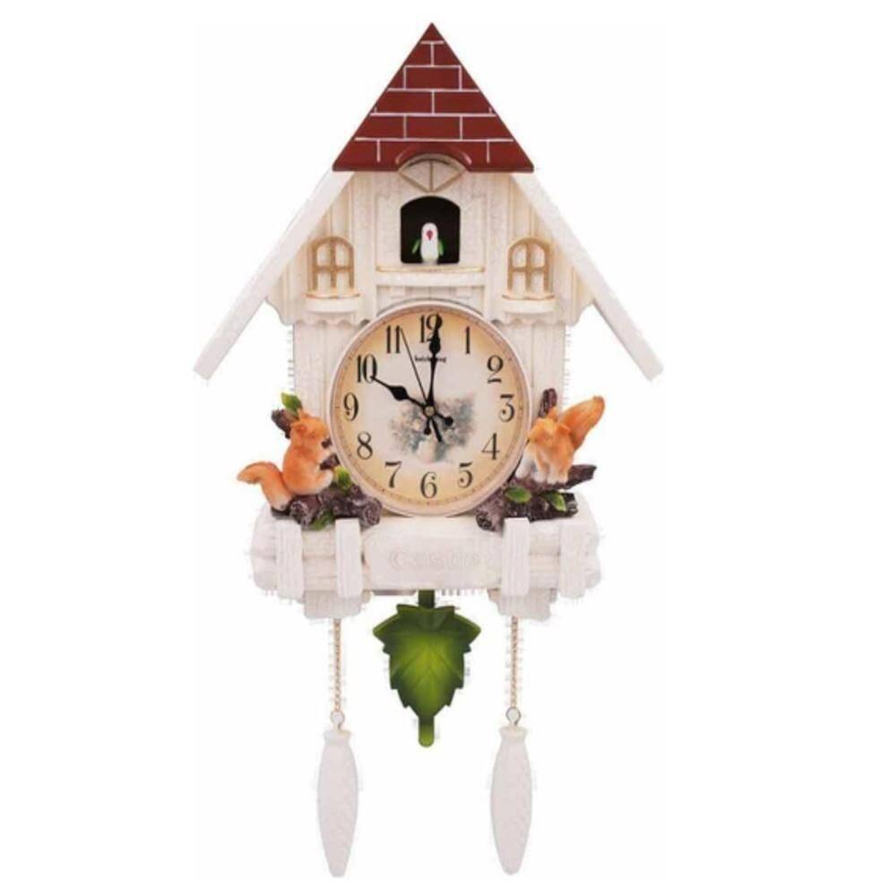 Relógio Cuco Clássico Pêndulo Musical Estilo Madeira Pássaro Branco Luxo Design Retro Decorativo Musical