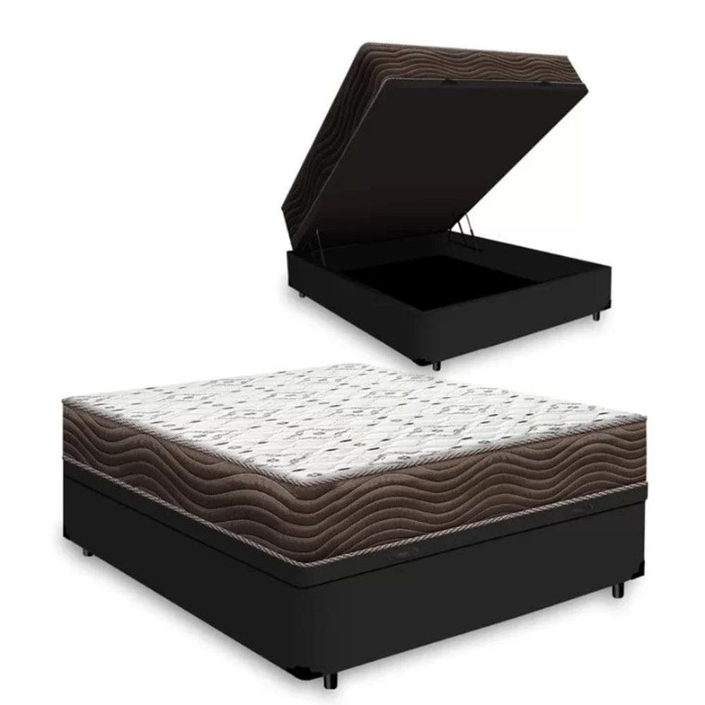 Cama Box Baú Casal Preto Colchão ISO 150 D45 - Ortobom