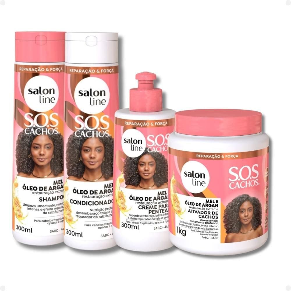 Kit Salon Line SOS Cachos Argan: Shampoo, Condicionador, Creme E Ativador