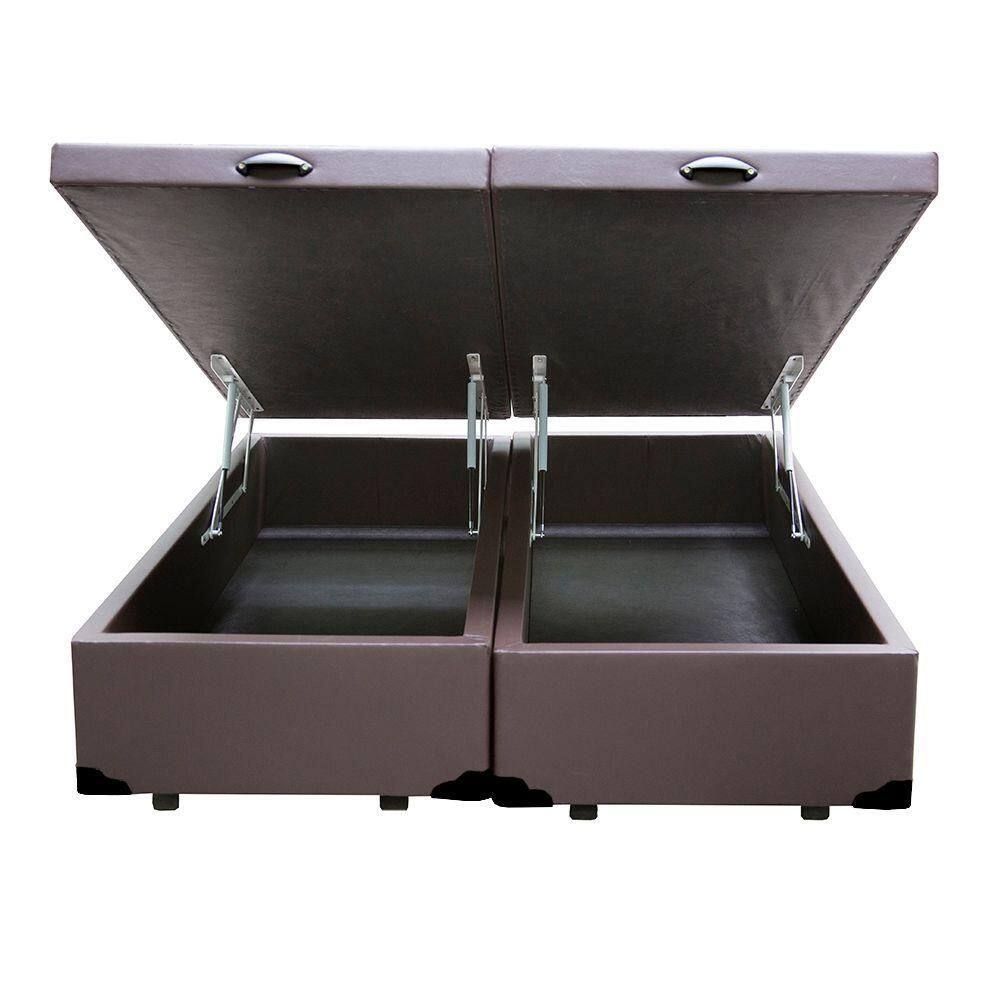 Cama Box Baú King Bipartido King Design Sintético Marrom 193x203x41