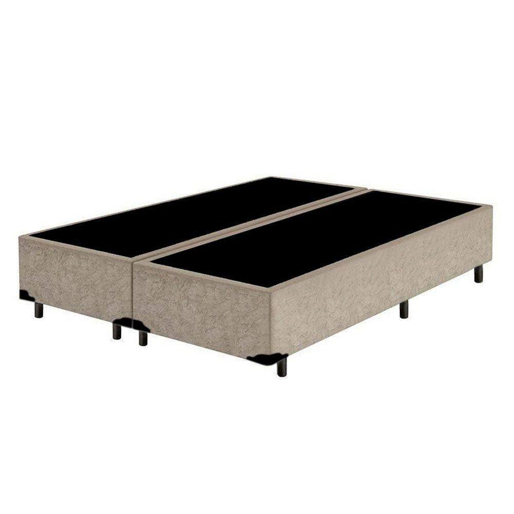 Cama Box Queen Bipartido King Design Suede Bege 158x198x40