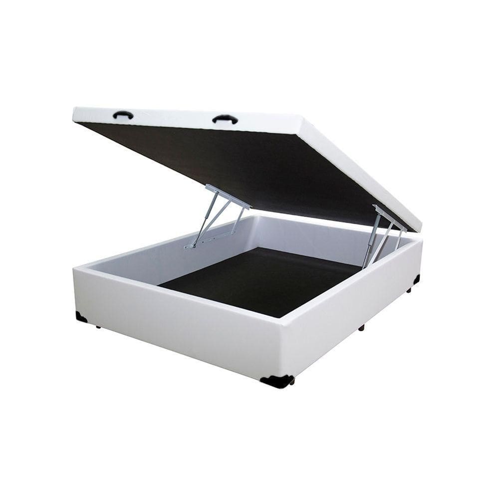 Cama Box Baú Casal King Design Sintético Branco 138x188x41