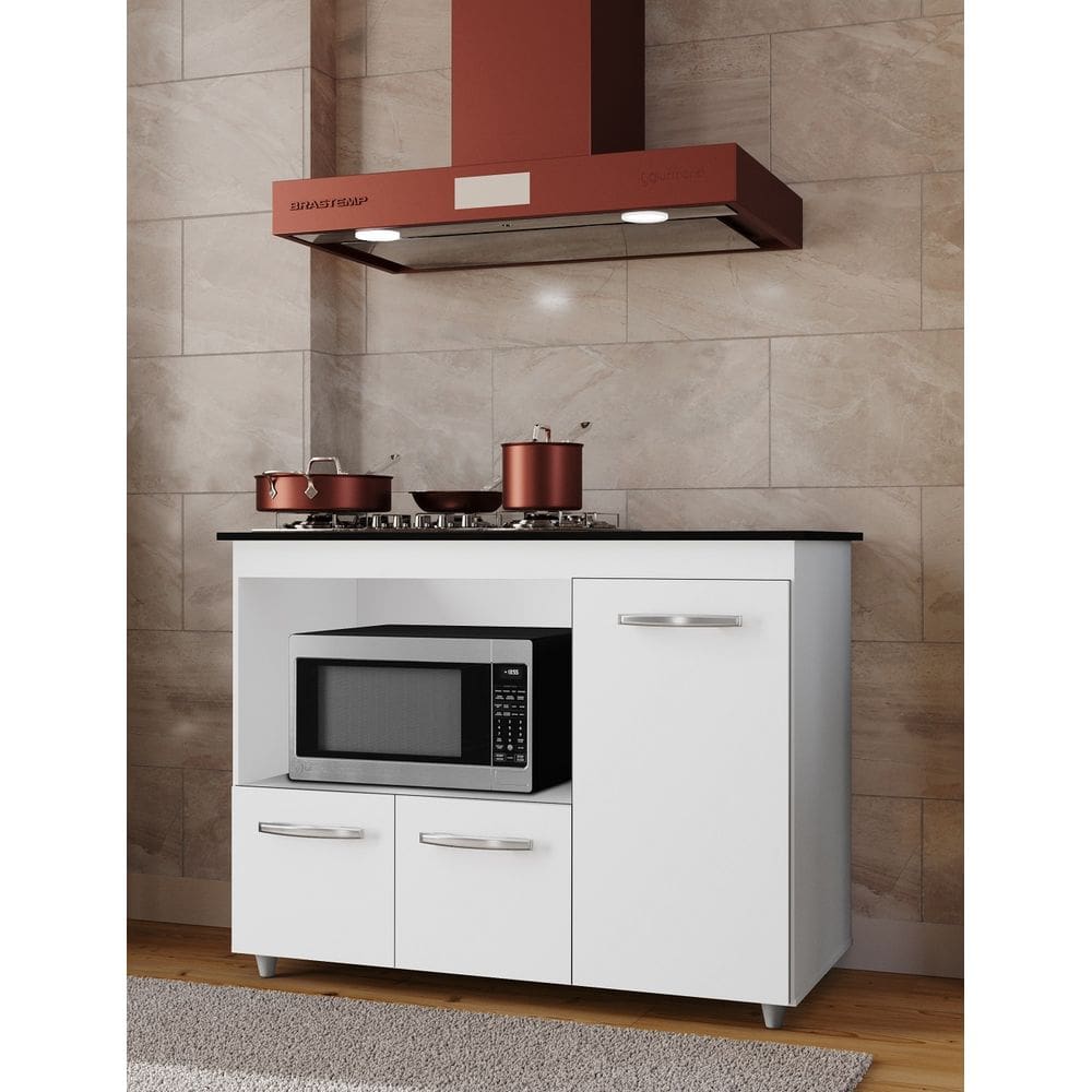Balcão Cooktop Ana 5 Bocas 114m com Nicho Para Forno e 3 Portas - Branco Móblis
