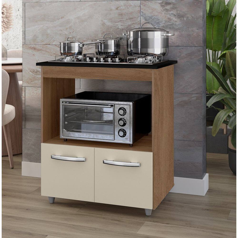 Balcão Elisa para Cooktop 5 Bocas com Nicho para Forno/Microondas - Savana/Off White Móblis