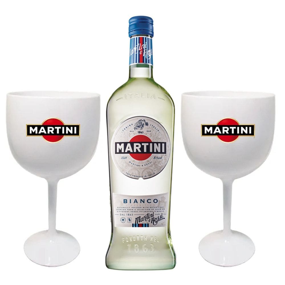 Kit 1 Martini Bianco 750ml + 2 Taças de acrílico personalizadas