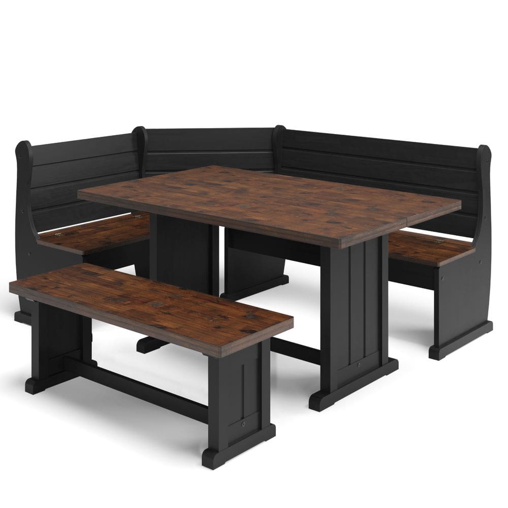 Conjunto de Bancos com Mesa em Madeira Maciça Preto