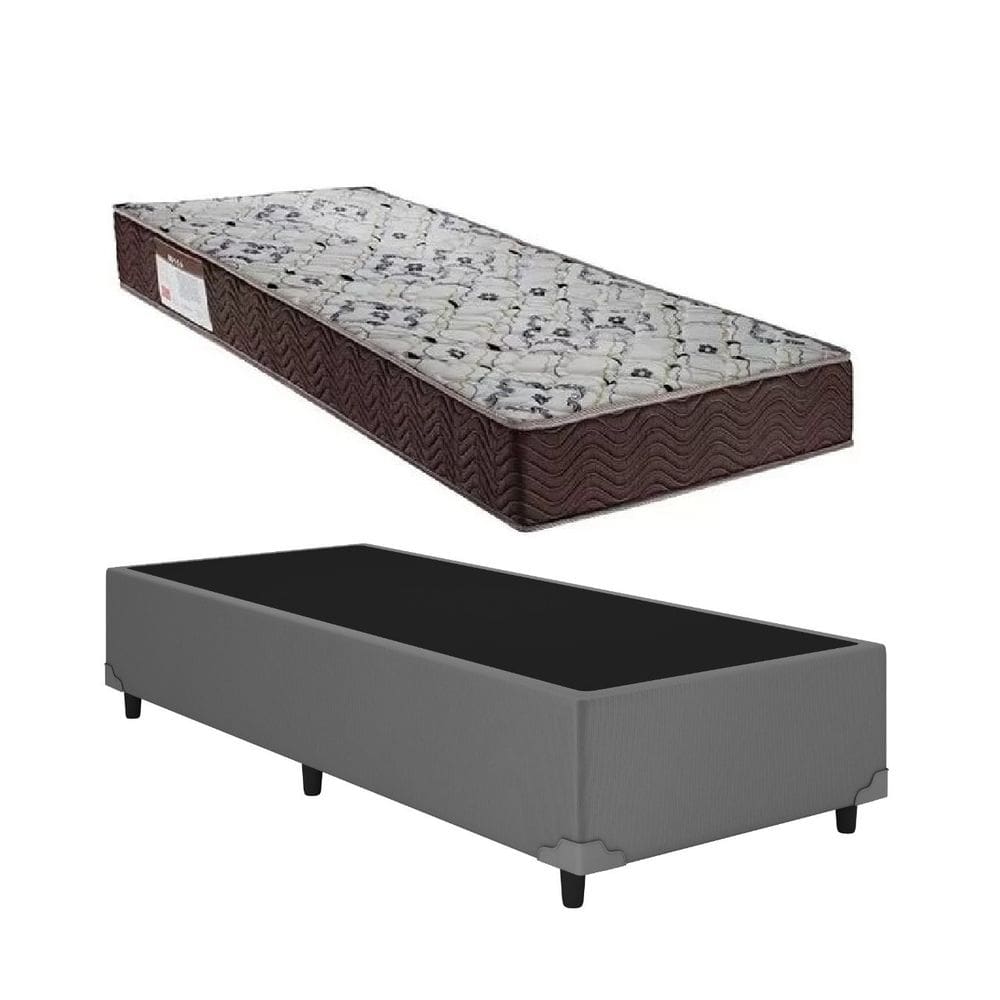 Cama Base Box Solteiro Cinza Colchão ISO 150 D45 - Ortobom