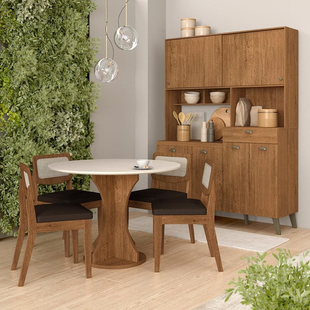 Conjunto Cozinha Tiana E Mesa Linares Frej/off/corino Marrom - M.a