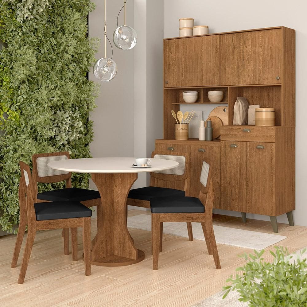 Conjunto Cozinha Tiana E Mesa Linares Frej/off/corino Preto - M.a
