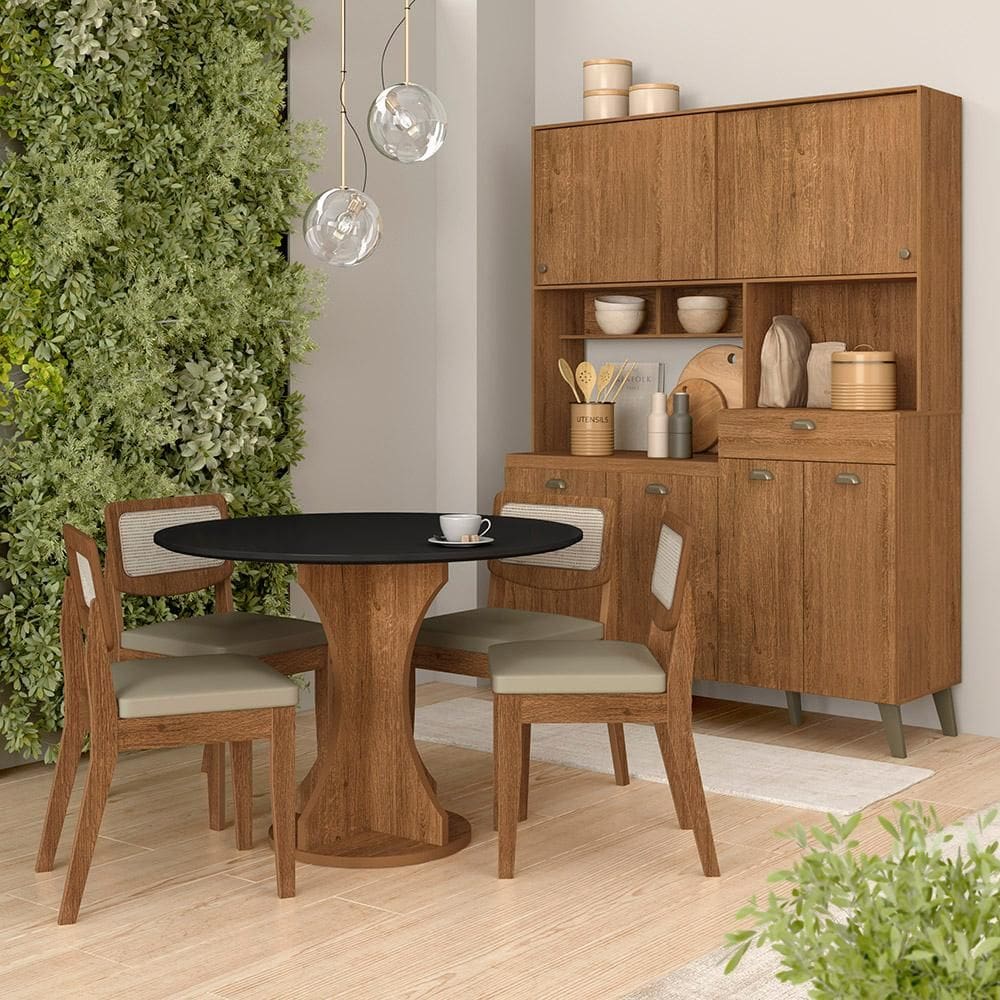 Conjunto Cozinha Tiana E Mesa Linares Frej/pto/corino Bege - M.a