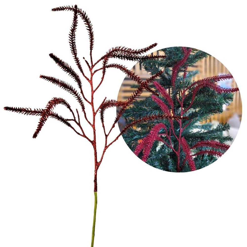 Galho Decorativo Natal Pinheiro Glitter Vermelho Luxo 43cm - Bela Flor