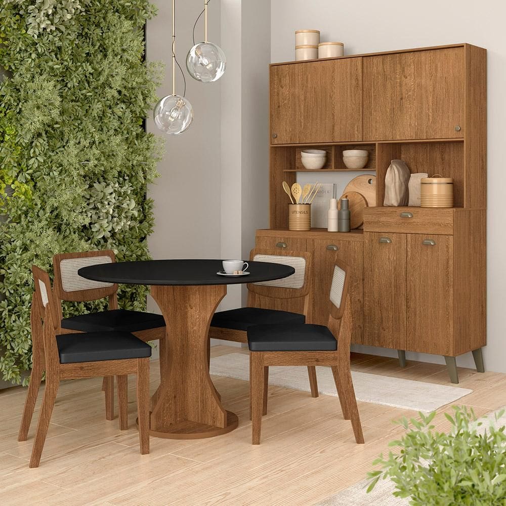 Conjunto Cozinha Tiana E Mesa Linares Frej/pto/corino Preto - M.a