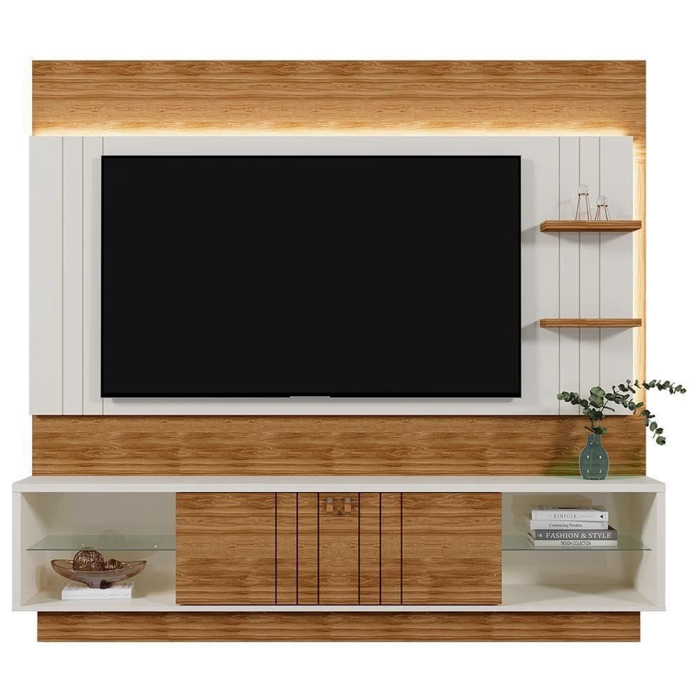 Estante Home Guaíba 200cm Off White-amêndoa Para Até 65? - Mobler Off White-amêndoa