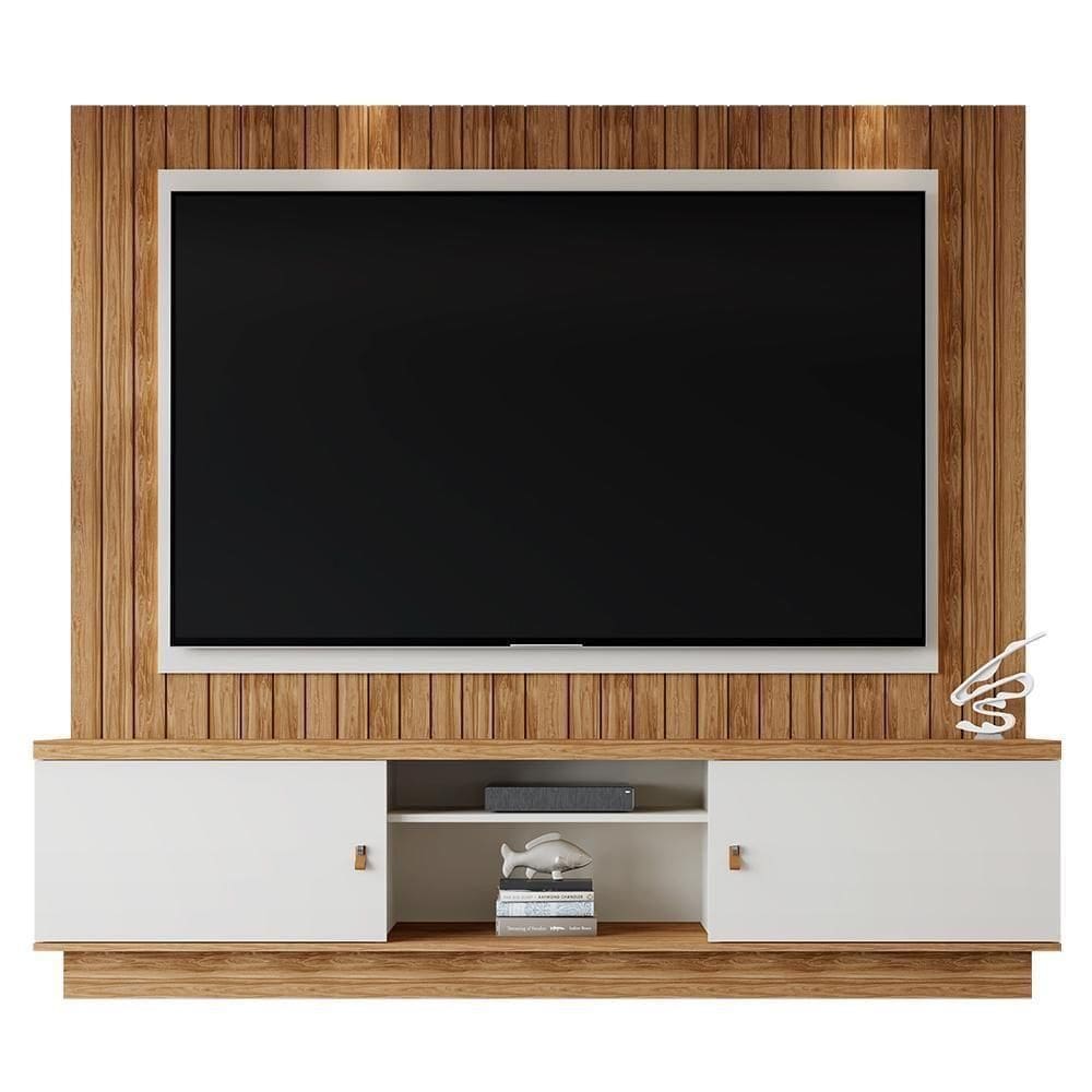 Estante Home Santos 201,2cm Off White-amêndoa Para Até 70? - Mobler Off White-amêndoa