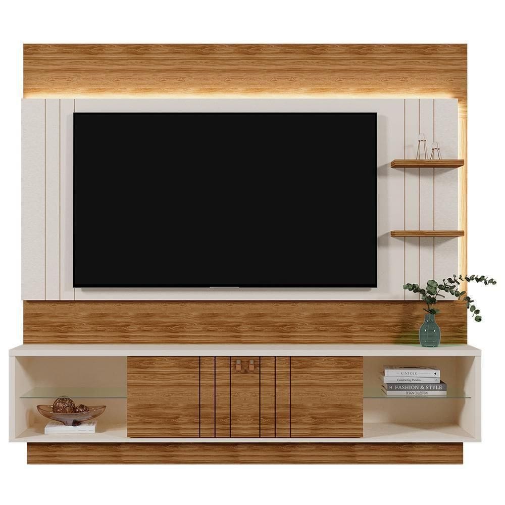 Estante Home Guaíba 200cm Pérola Metalizado-amêndoa Para Até 65? - Mobler Pérola Metalizado-amêndoa
