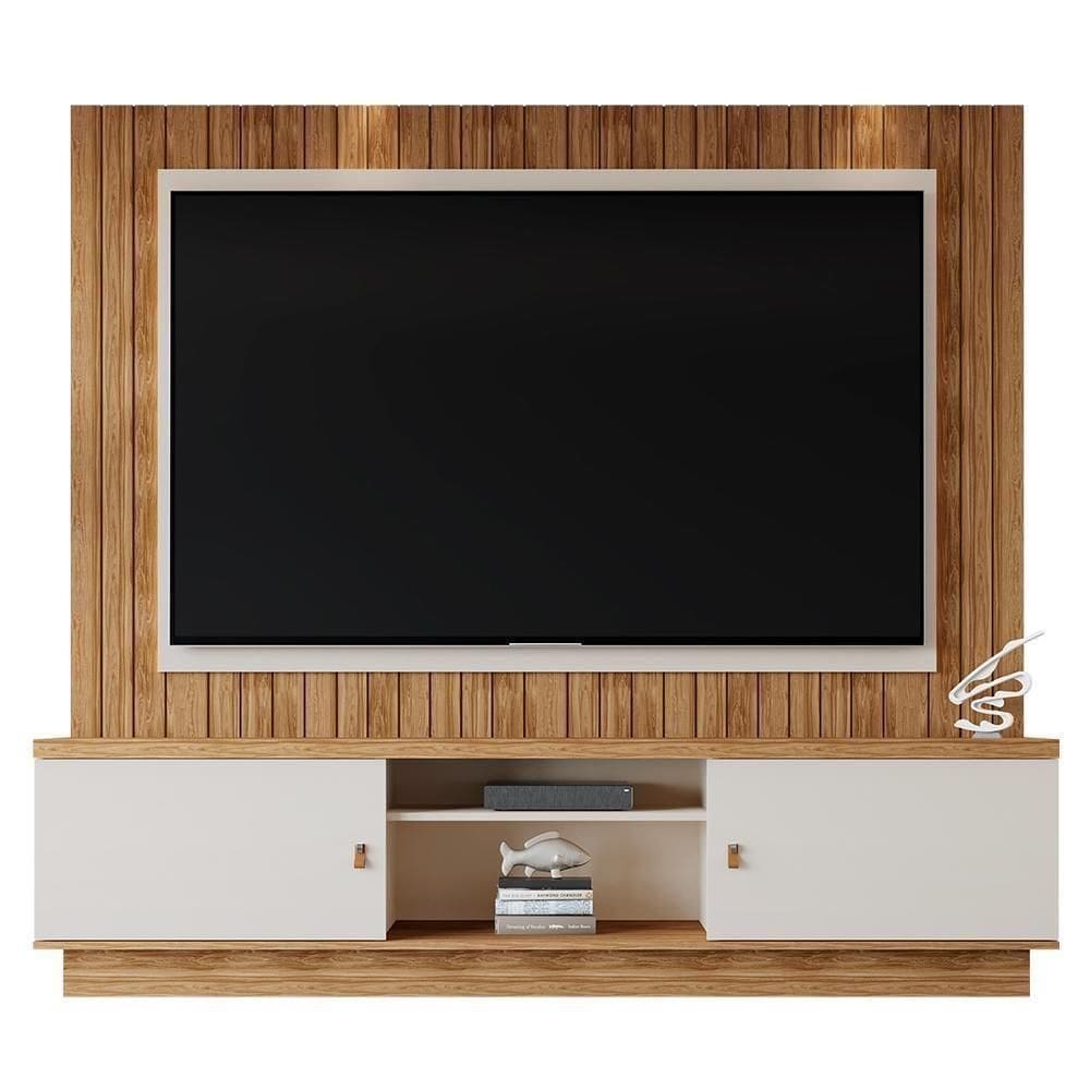 Estante Home Santos 201,2cm Pérola Metalizado-amêndoa Para Até 70? - Mobler Pérola Metalizado-amêndoa