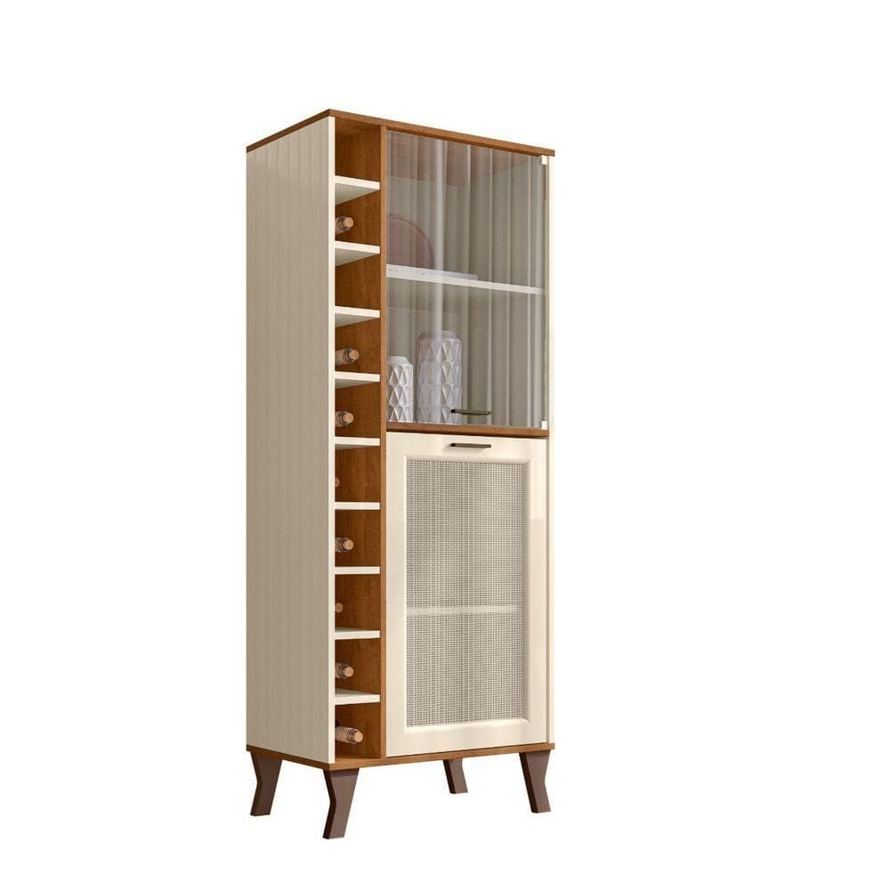 Cristaleira Com Adega Em Mdf Porta De Vidro 10 Nichos Dunamis nature Off White