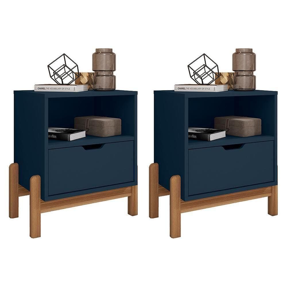 Kit 2 Mesas De Cabeceira Antares 1 Gaveta Azul Cobalto - Casa D Azul Cobalto
