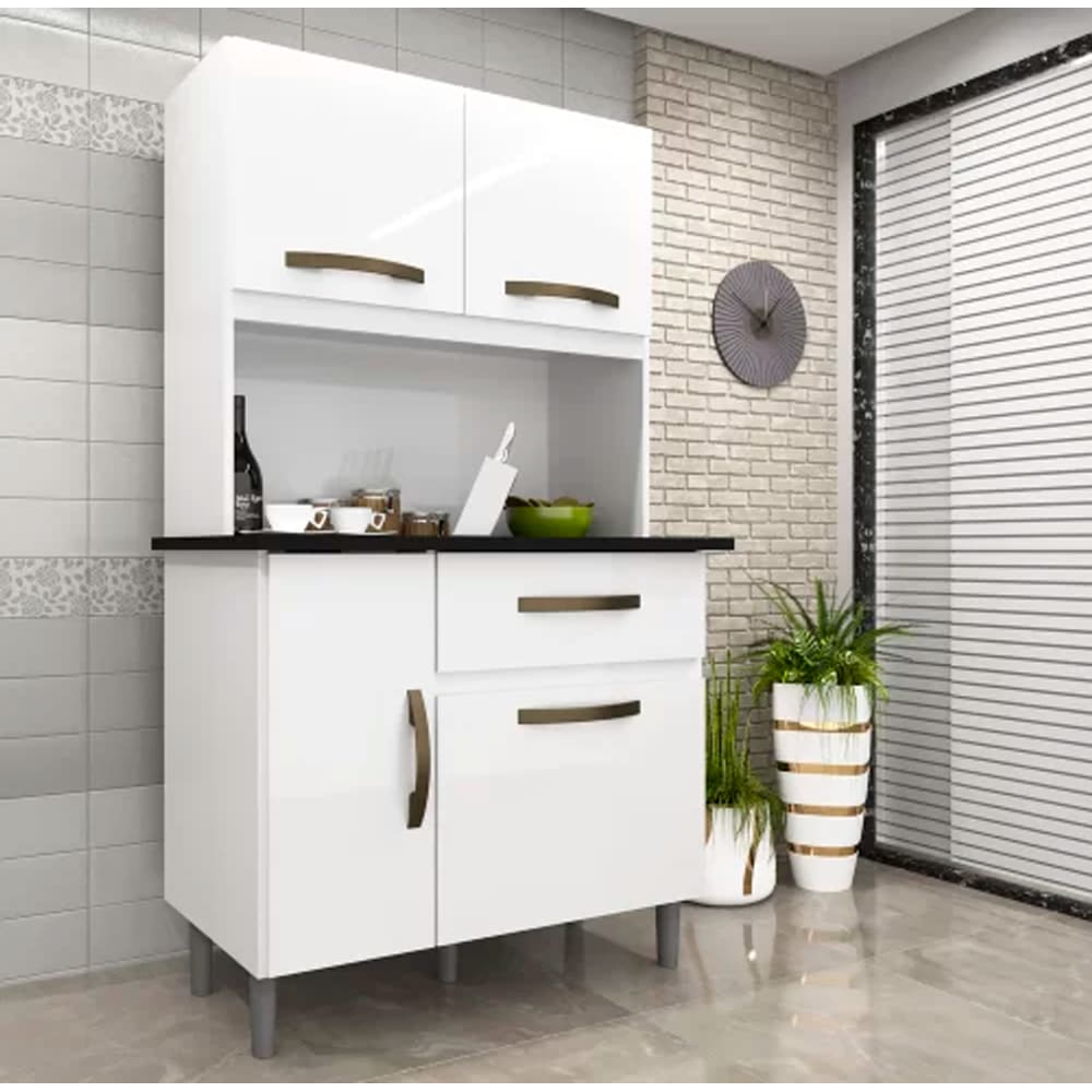 Armário para Cozinha 4 Portas 1 Gaveta Luiza Imop - - Branco Neve