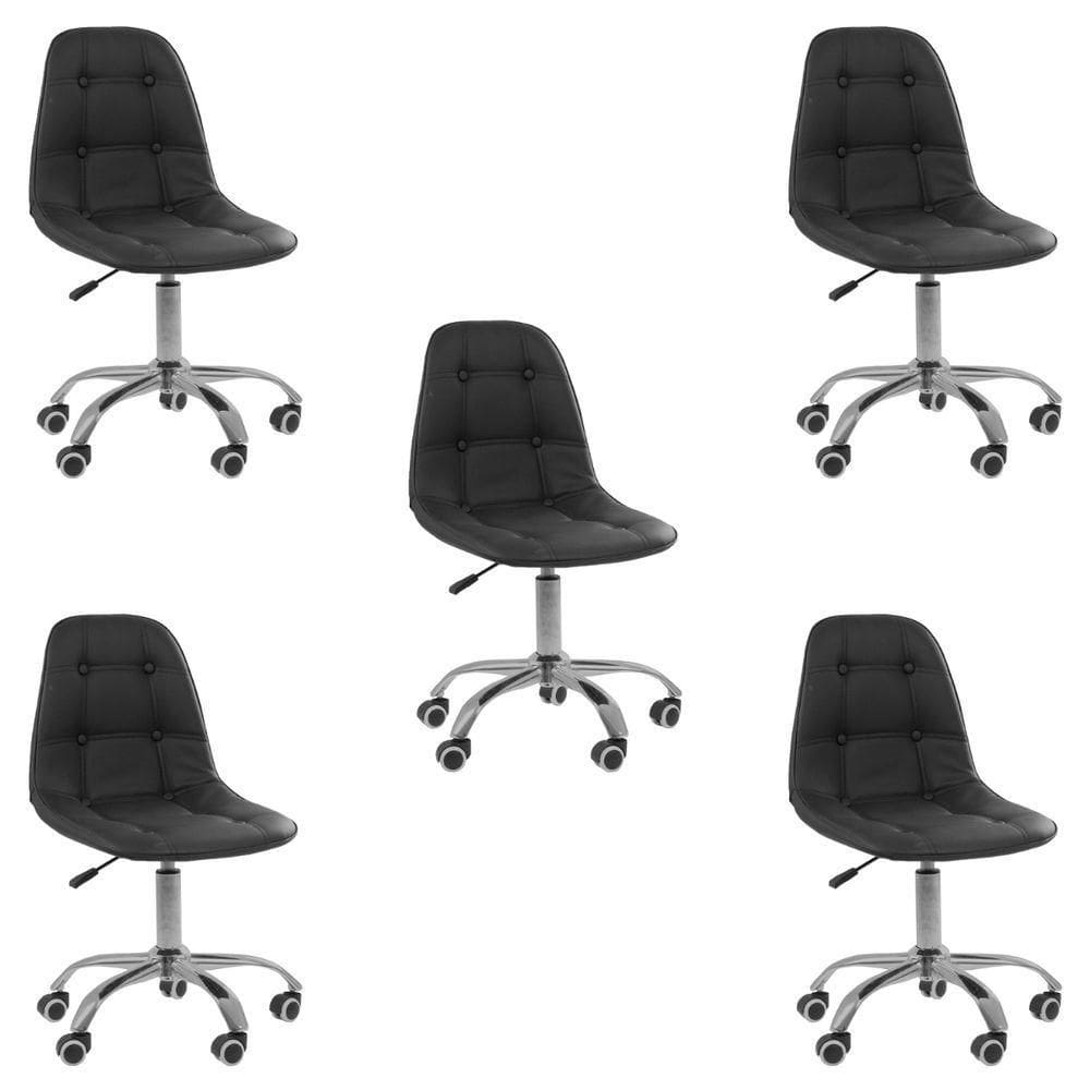 Kit 5 Cadeiras Office Eiffel Botonê Ajustável Base Giratória Preta