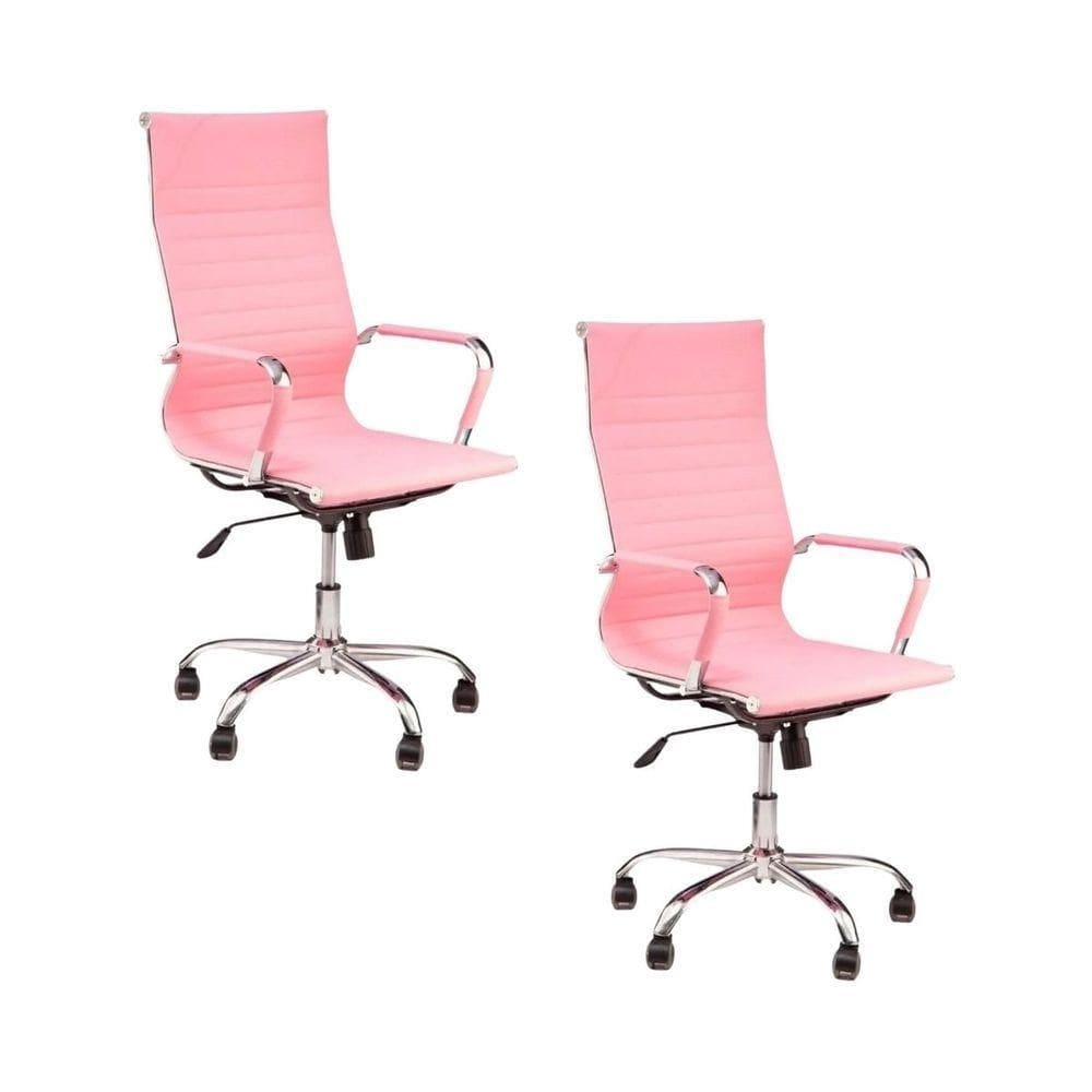 Kit 2 Cadeiras De Escritório Esteirinha Giratória Ergonômica Alta Rosa