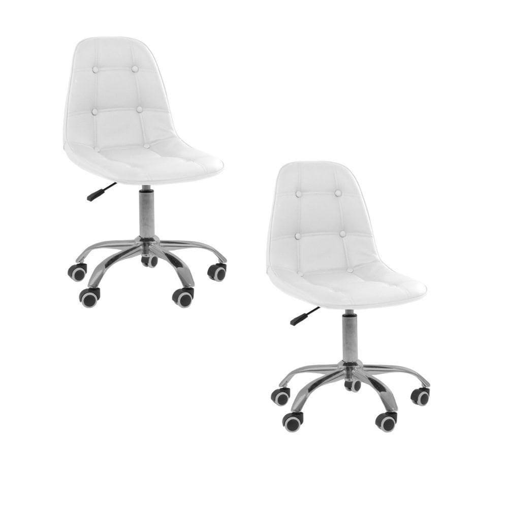 Kit 2 Cadeira Office Eiffel Botonê Ajustável Base Giratória Branco
