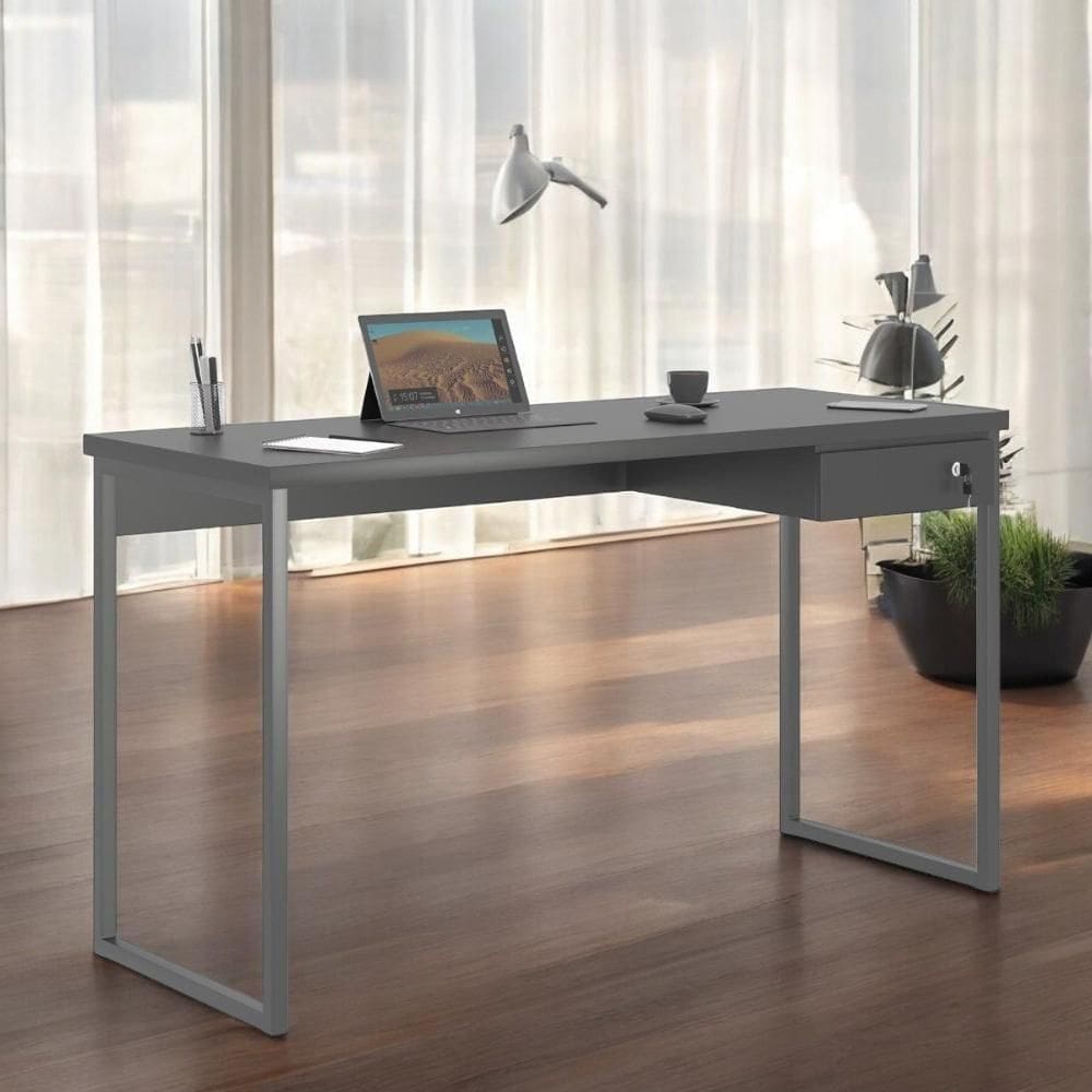 Mesa Home Office Escrivaninha Industriale 1,36 Preta Com Gaveteiro