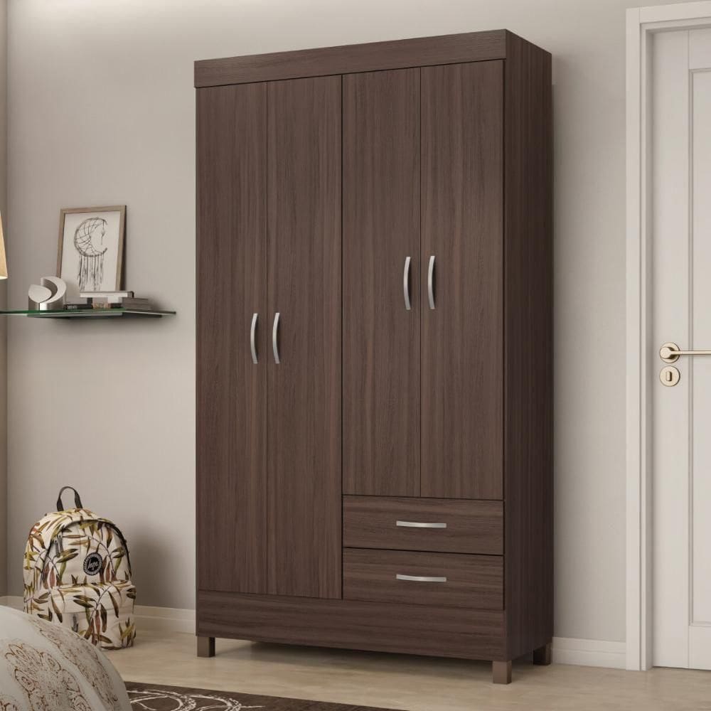 Guarda-roupa Solteiro 4 Portas 2 Gavetas 110cm Multimóveis Cr35281 Café Touch