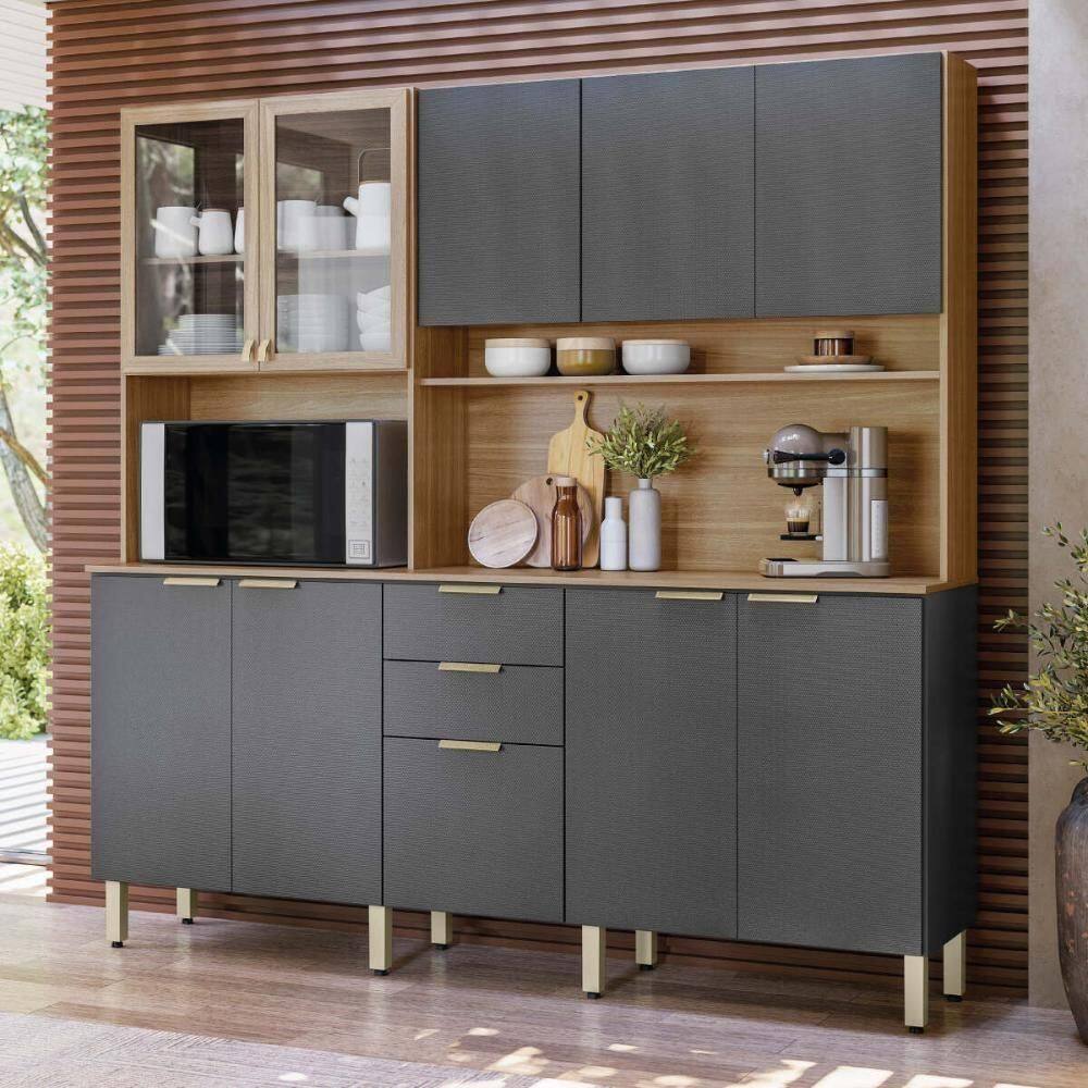 Armário De Cozinha Compacta 198cm Multimóveis Cr20468 Amêndola Grafito