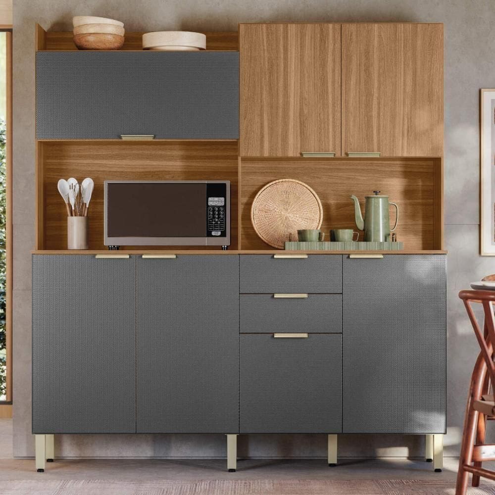 Armário De Cozinha Compacta 178cm Multimóveis Cr20470 Amêndola Grafito