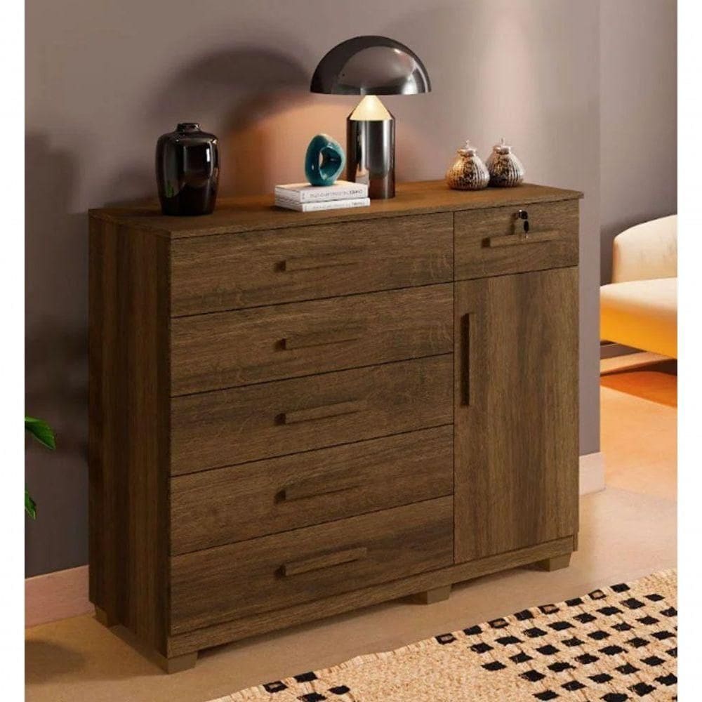 Cômoda Milão 6 Gavetas 1 Porta Benetil Móveis - Imbuia