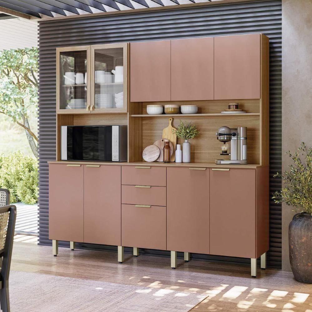Armário De Cozinha Compacta 198cm Multimóveis Cr20468 Amêndola Marsala