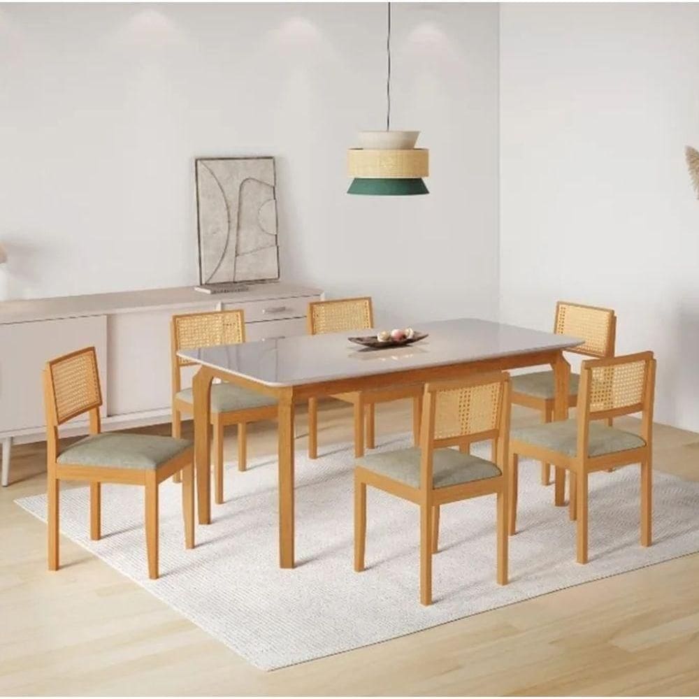 Mesa Alegra 6 Cadeiras Jade 1,80 Linho Cinza Jcm - Cinamomo/off