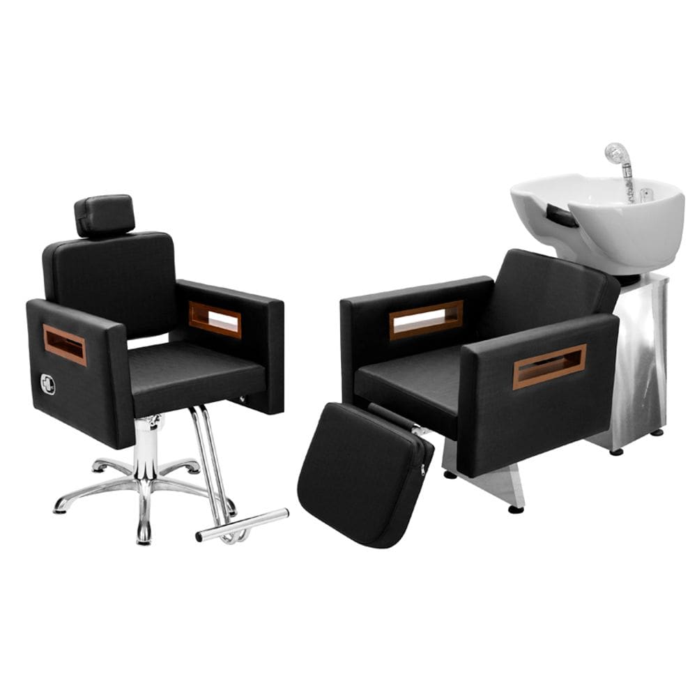 Kit Salão de Beleza 1 Cadeira Reclinável Estrela + 1 Lavatório C/Ap Base Inox Tunísia