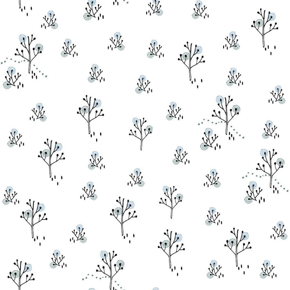Papel De Parede Infantil Arvores Branco Com Preto
