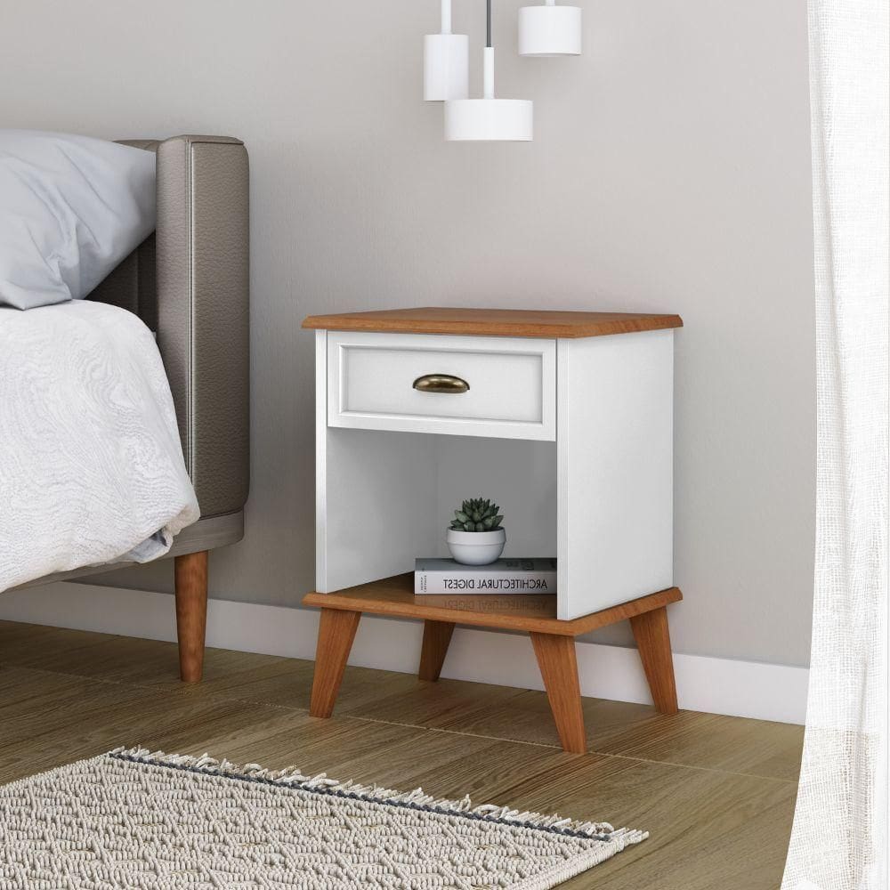 Mesa De Cabeceira 1 Gaveta 1 Nicho Madeira Veneza Branco