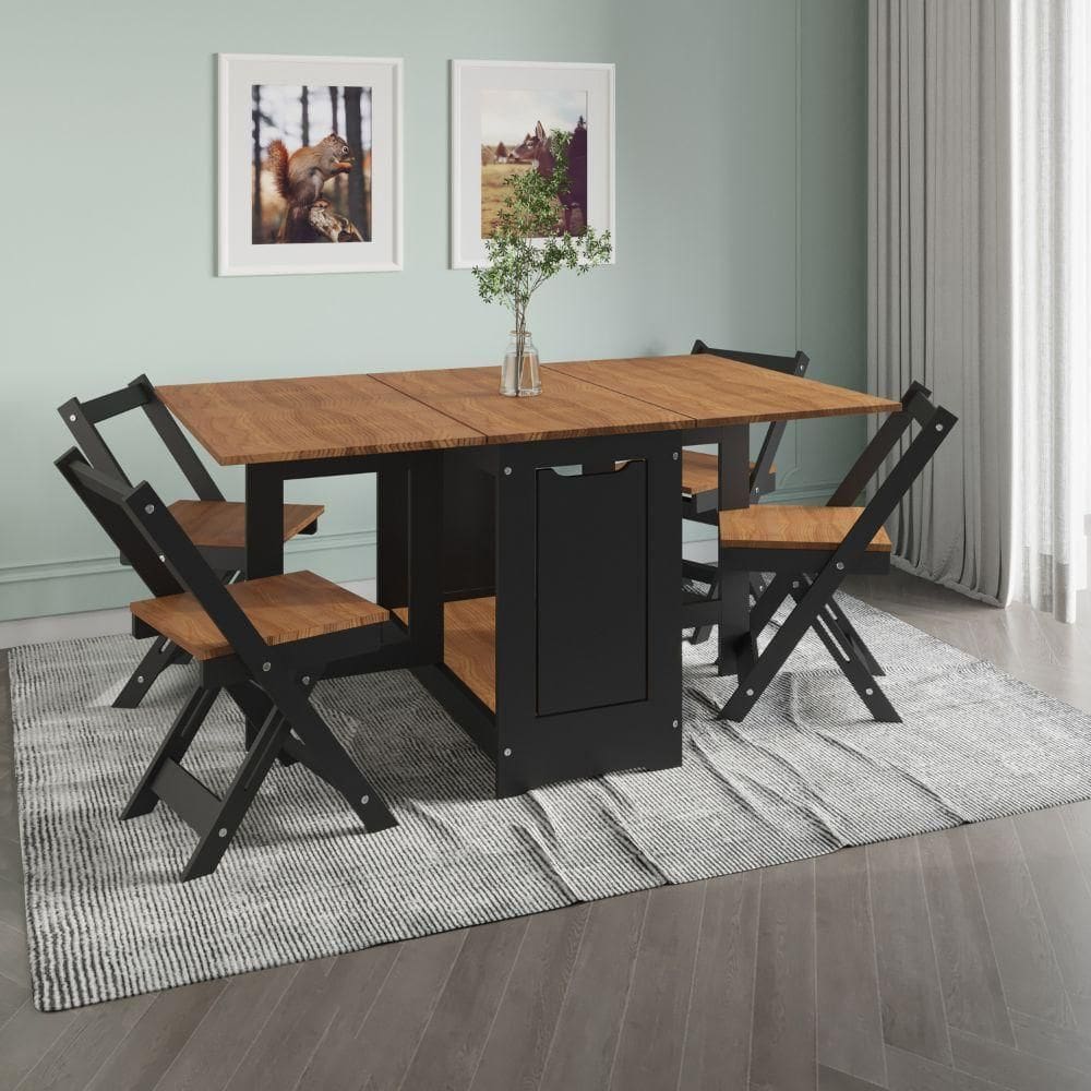 Conjunto Mesa Dobrável + 4 Cadeiras Butterfly Preto