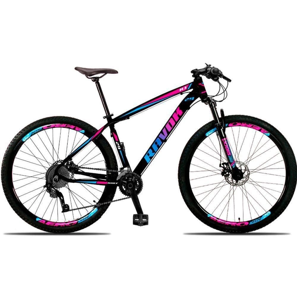 Bicicleta Aro 29 Bike 24 Marchas Alavanca Suspensão Freio A Disco Azul E Rosa