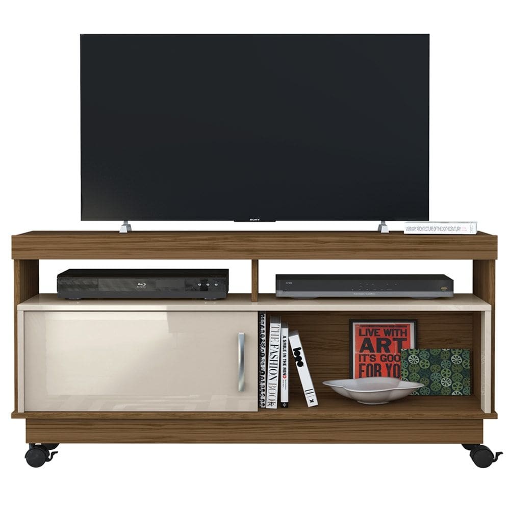 Rack Tv 50 Pol 121 cm 1 Porta Artur Naturale Off White MADETEC
