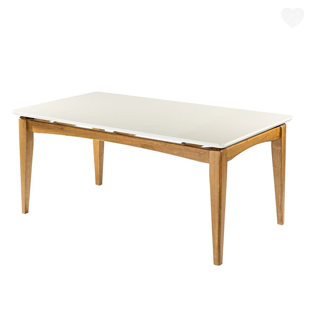 Mesa de Jantar Retangular Tampo Vidro Off White 180x100 Cm Madeira Maciça Imbuia RMI