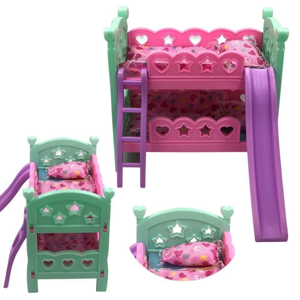 Berço Rosa De Brinquedo Beliche Escorregador E Travesseiro