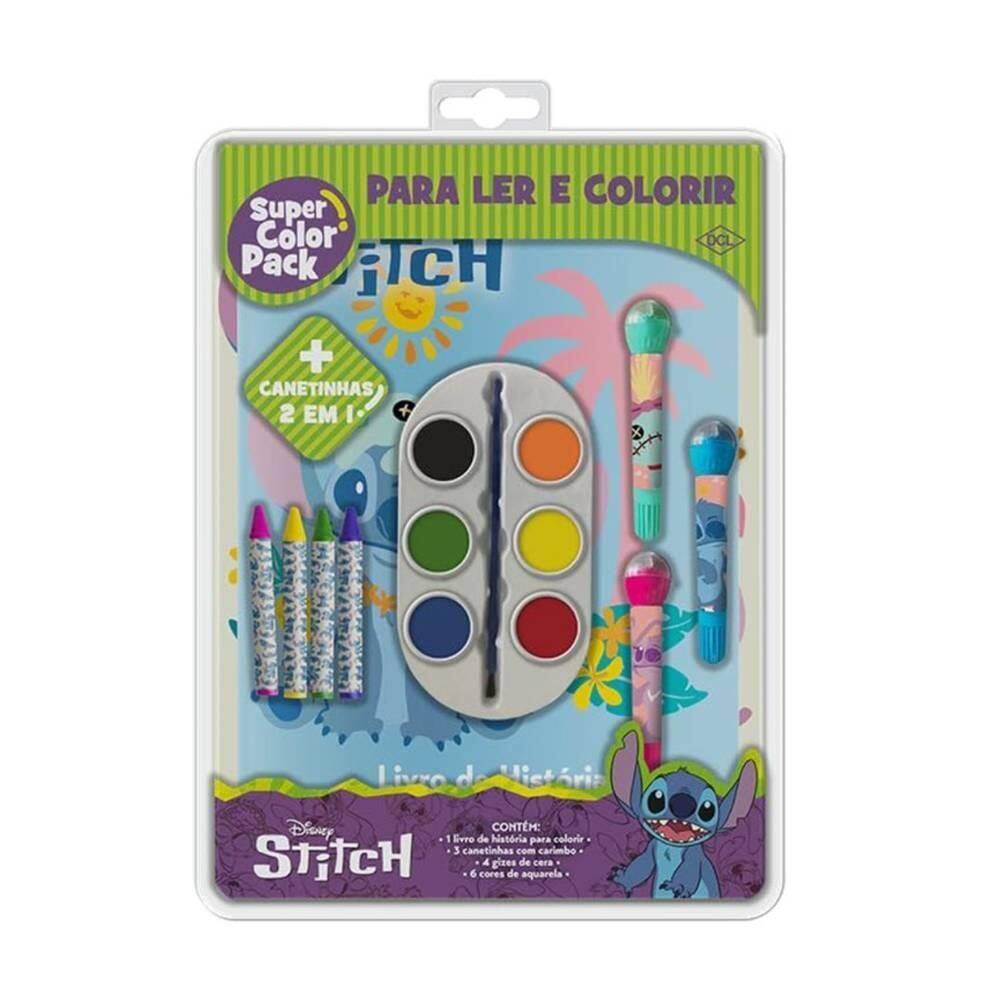 Livro Stitch Para Colorir Carimbo Canetinha Giz Aquarela