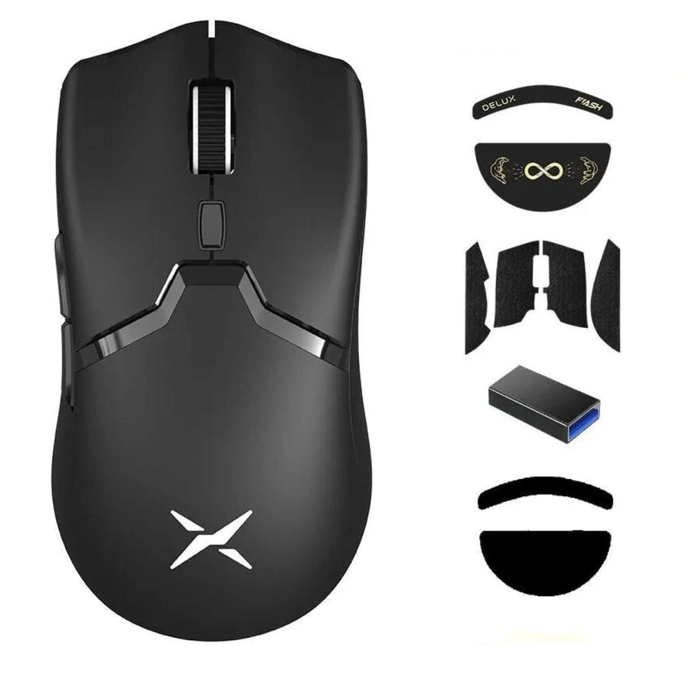 Mouse Gamer Delux M800 PRO Preto PAW3395 26000DPI Acessórios