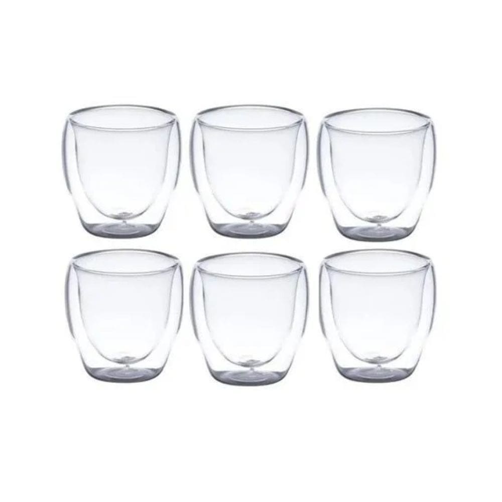 6 Copos P/ Café Dupla Parede Vidro Borossilicato 70ML R.6298