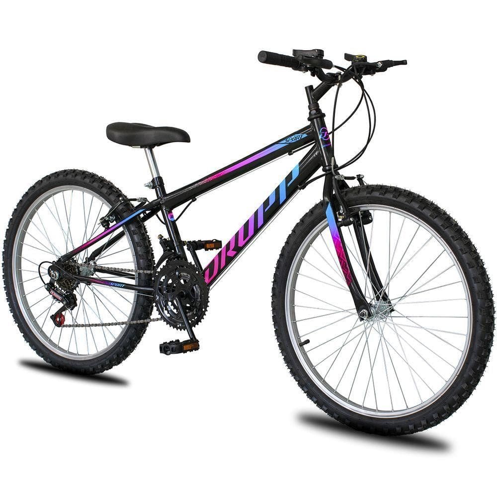 Bicicleta Aro 26 Dropp Sport Infantil Adulto18 Vel Marchas Freio V-brake - Preto e Azul