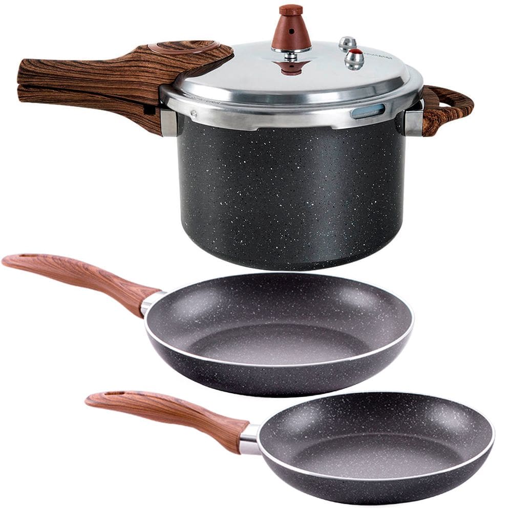Jogo de Panela de Pressão e Frigideiras Antiaderente Ceramic Life Granito 3 peças - Brinox