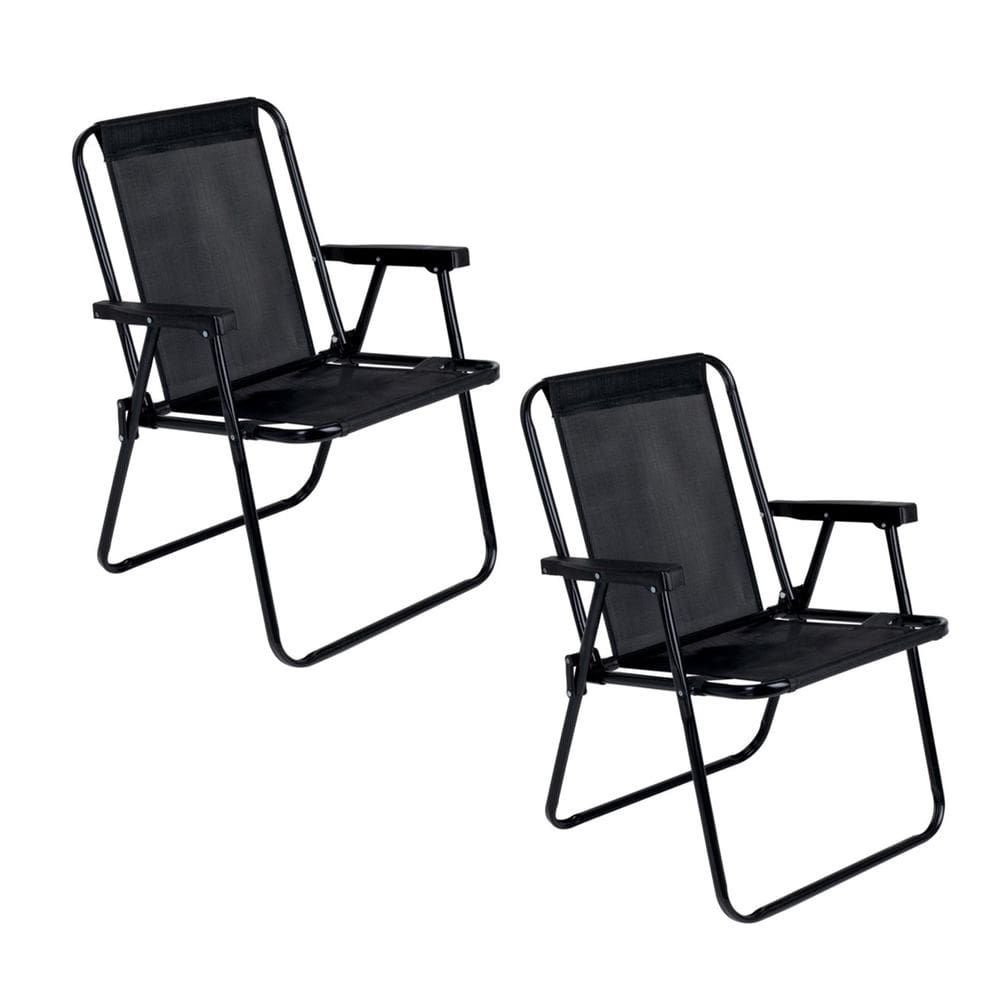 Kit 2 Cadeiras de Praia Alta Dobrável Aço Preto 110Kg - 2059 Mor