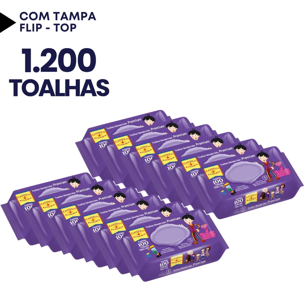 Caixa Com 12 Pacotes Toalhinhas Umedecidas Castelo Rá-Tim-Bum Premium Tampa Flip-Flop 100 Uni. Barato