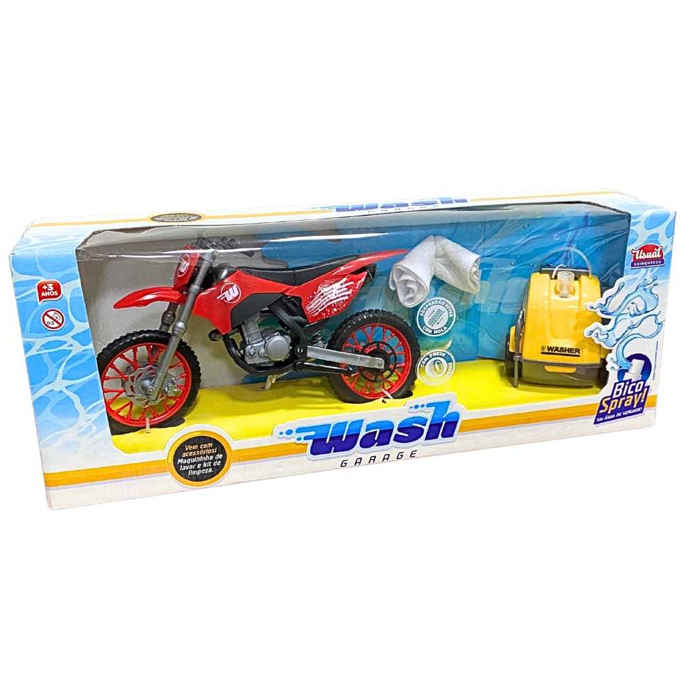 Wash Garage Moto Cross Com Máquina de Lavar e Kit de Limpeza